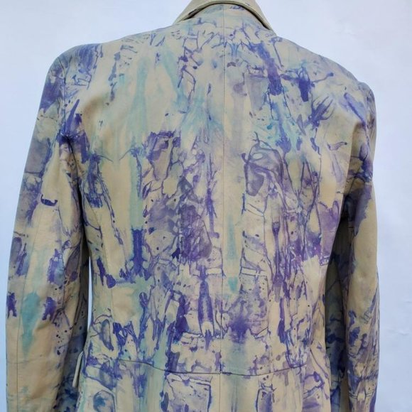 Burberry leather blazer jacket M L tan gray blue beige dyed rainbow purple ivory - Picture 2 of 16